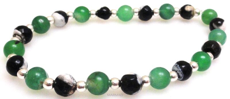 Bransoleta - agat i hematyt srebrny - 18,5cm