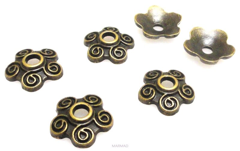Czapeczki bali na korale kwiatek 10mm - antyczny brąz