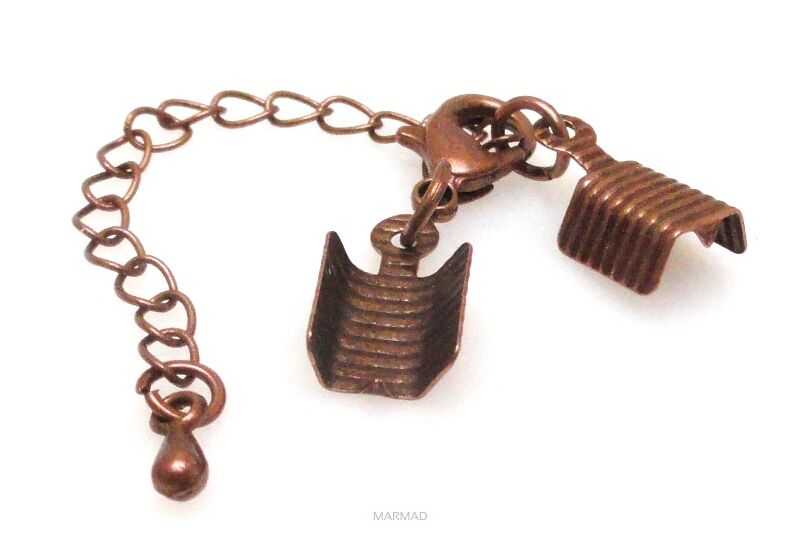 Zapięcie z karabińczykiem + końcówki 5mm do zaciskania + łańcuszek - red copper