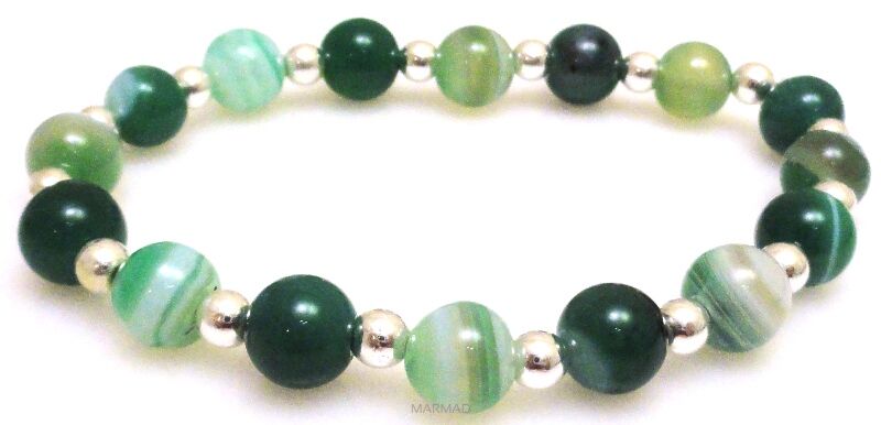 Bransoleta - agat zielony i hematyt srebrny - 18,5cm