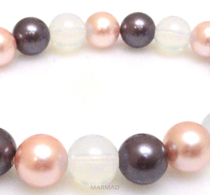 Bransoleta - kolorowa perła muszlowa i opalit - 20cm
