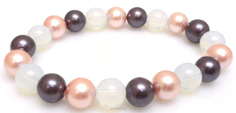 Bransoleta - kolorowa perła muszlowa i opalit - 20cm