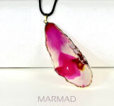 Agat różowy- gotowa zawieszka 85x35mm + otoczka w kolorze złotym - 2