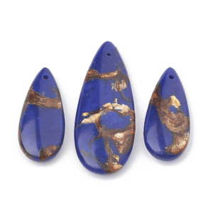 Jaspis cesarski z żywicą - na zawieszkę, wisior kropla 35x15x6mm- niebieski brązowo złoty