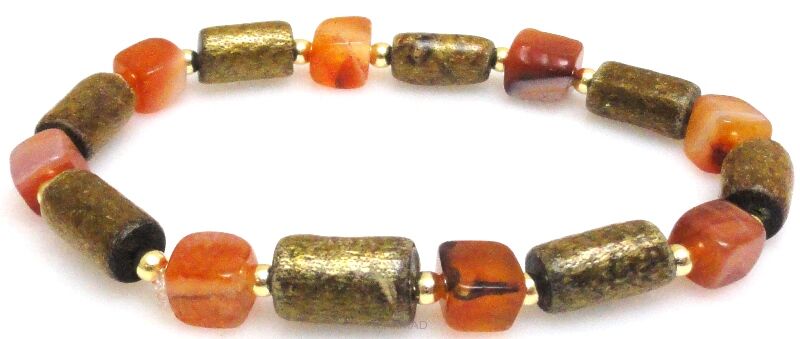Bransoleta - karneol, koral złoty i hematyt złoty - 19cm