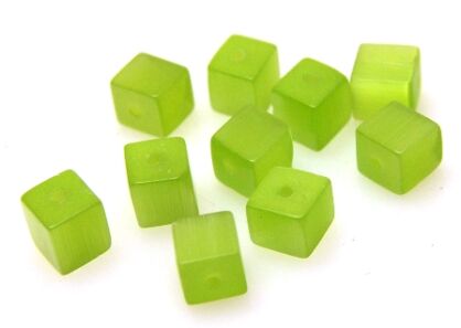 Kocie oko- uleksytowe - kostka 6x6mm - jasno zielony