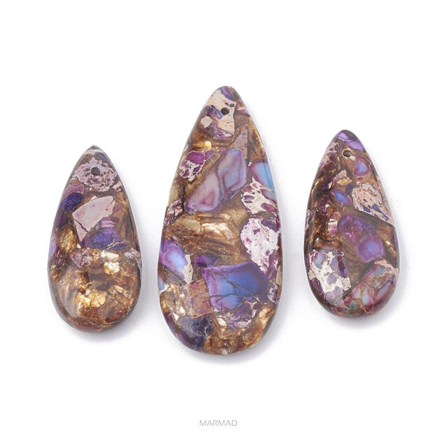 Jaspis cesarski z żywicą - na zawieszkę, wisior kropla 35x15x6mm- fioletowo, różowo- brązowo, beżowy