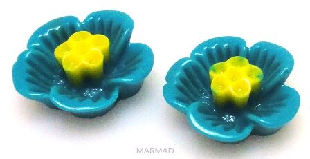 Kaboszon - kwiatuszki 16mm - turkusowo żółte