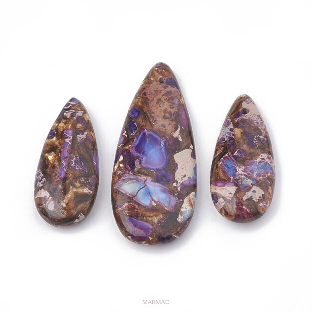 Jaspis cesarski z żywicą - na zawieszkę, wisior kropla 49x20x6mm- fioletowo, różowo- brązowo, beżowy