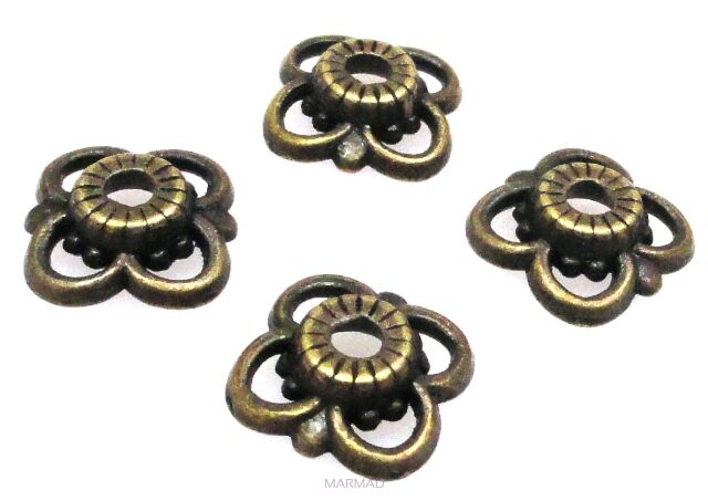 Czapeczki na korale - kwiatek 8mm - antyczny brąz