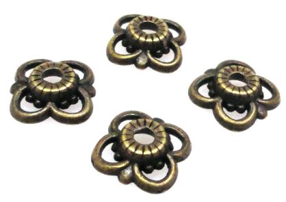 Czapeczki na korale - kwiatek 8mm - antyczny brąz