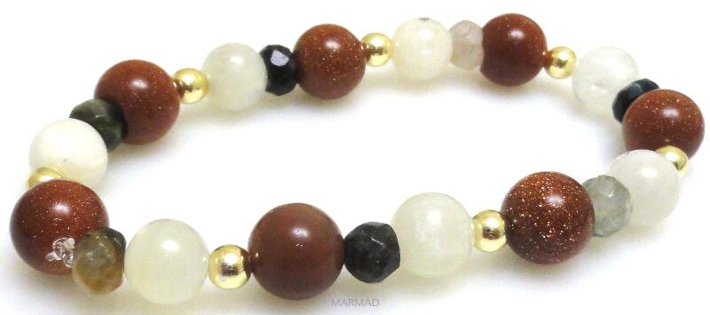 Bransoleta - piasek pustyni, kwarc, turmalin i hematyt złoty - 17,5cm