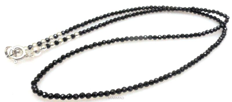 Naszyjnik czarny spinel fasetowany kule 2mm - srebro 925