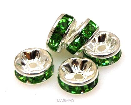 Przekładki z cyrkoniami green - krążek 8mm