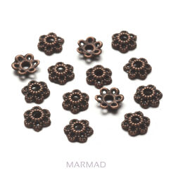 Czapeczka, miseczka, przekładka bali na korale kwiatek 6mm - red copper