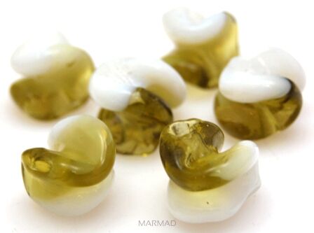 Szkło weneckie - świderki biało oliwkowe 13x12mm