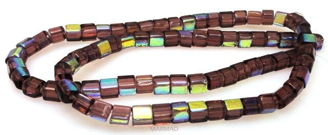 Kostki szklane platerowane 4x4mm - fioletowe