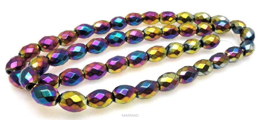 Hematyt fasetowany tęczowy - oliwka 8x6mm