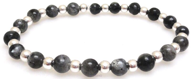 Bransoleta - larvikite i hematyt srebrny - 19cm