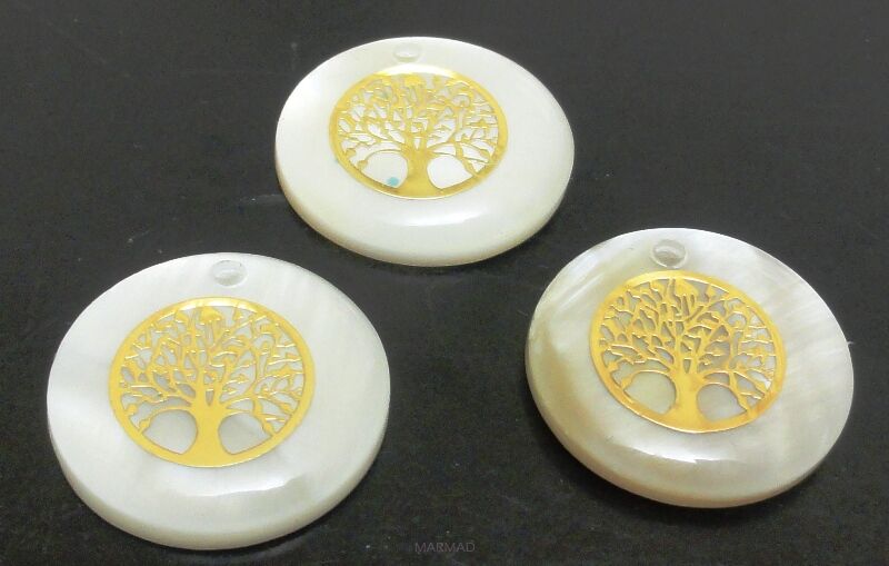 Muszla perłowa - moneta z drzewkiem szczęścia 16mm