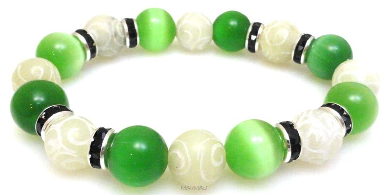 Bransoleta - uleksyt i kwarc rzeźbiony, cyrkonie kule 12mm - 19cm