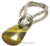 Naszyjnik - mokait 54x37x10mm z sznurkami lnianymi