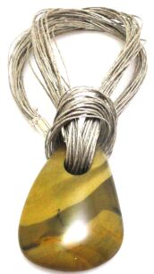 Naszyjnik - mokait 54x37x10mm z sznurkami lnianymi