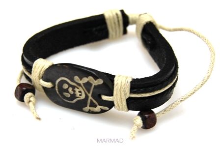 Bransoleta skórzana regulowana - czaszka