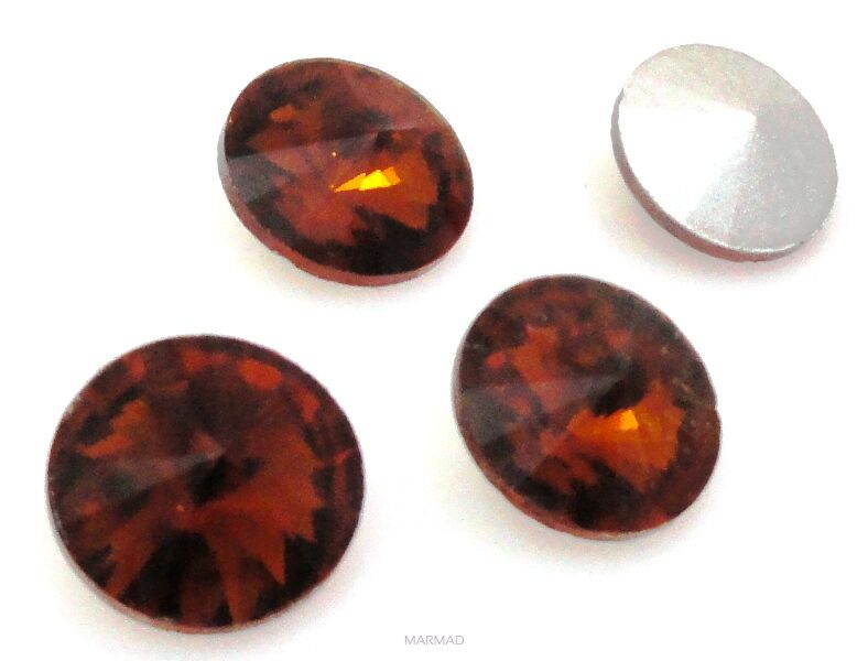 Kaboszon szklany fasetowany - rivoli 12mm - siam orange