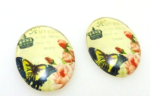 Kaboszon szklany - owal 18x13mm - motyl