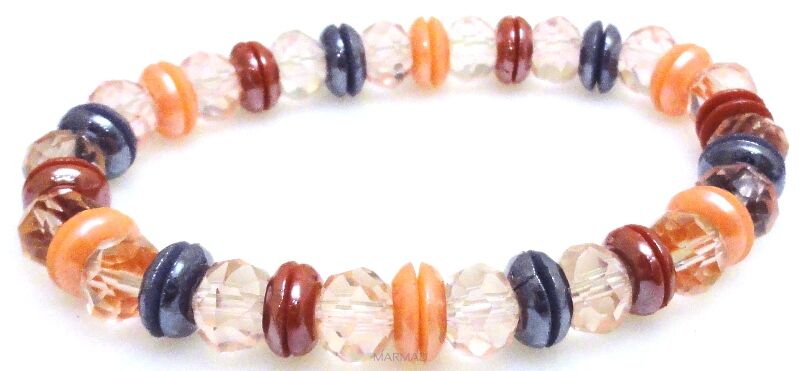 Bransoleta - kryształki fasetowane i dyski perłowe - 18cm