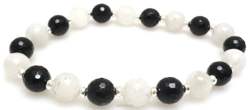 Bransoleta - kwarc biały, onyks i hematyt - 20cm