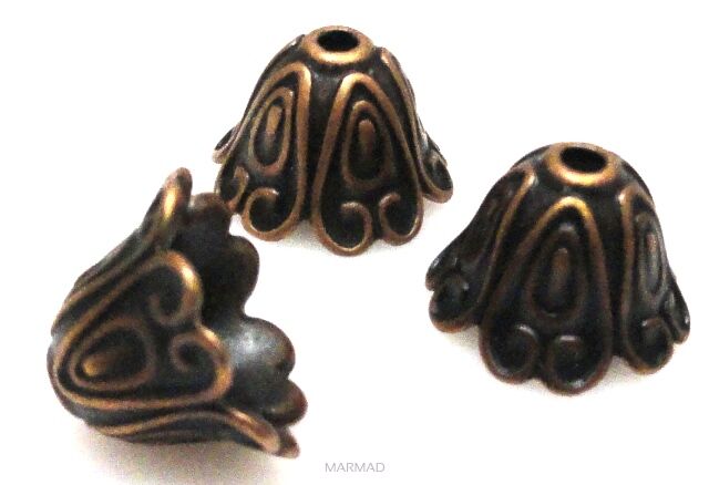 Czapeczki na korale - konwalia 14x10mm - red copper