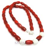 Naszyjnik koral czerwony oliwki i kule diamentowe - srebro 925