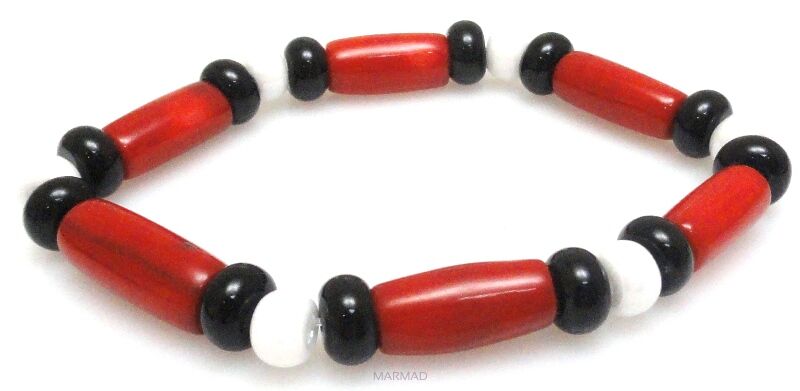 Bransoleta - koral, onyks i koraliki perłowe - 18,5cm