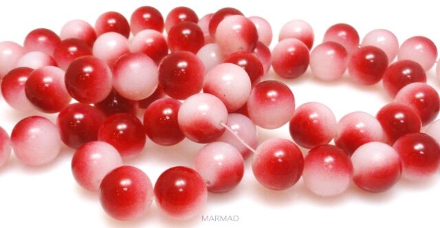 Koraliki cieniowane - kula 14mm - czerwono białe