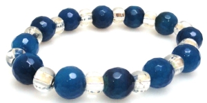 Bransoleta - agat fasetowany niebieski kule 10mm i koraliki perłowe - 17,5cm