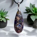 Komplet biżuterii - jaspis cesarski fioletowy z żywicą - kolczyki i wisiorek srebro 925 - 3