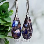 Komplet biżuterii - jaspis cesarski fioletowy z żywicą - kolczyki i wisiorek srebro 925 - 2