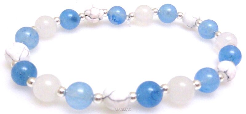 Bransoleta - agat, jadeit i hematyt srebrny - 20cm