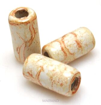 Nakładki na rzemienie i sznurki - walec 25x13mm - ceramika beżowa