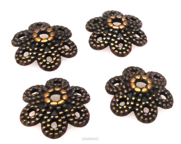 Czapeczki na korale - kwiatek 11mm - red copper