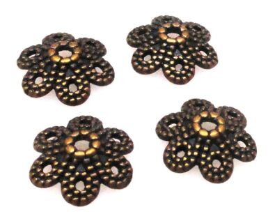 Czapeczki na korale - kwiatek 11mm - red copper