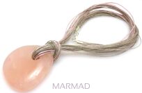 Naszyjnik kwarc różowy 50x45x13mm z sznurkami lnianymi