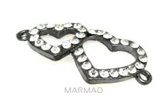 Łącznik z cyrkoniami crystal 36x18mm - 2 serca