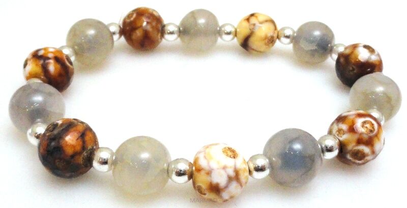 Bransoleta - agat kule 10mm i hematyt srebrny - 18,5cm