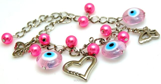 Bransoleta łańcuszek różowe koraliki