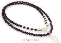 Naszyjnik granat fasetowany kule 3mm i liść - srebro 925