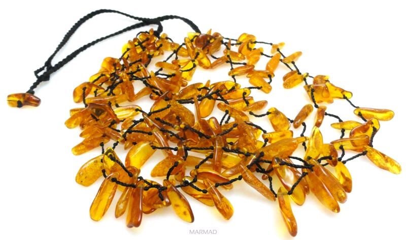 Naszyjnik pleciony z bursztynem 6 sznurków