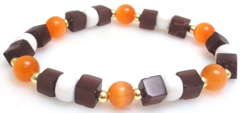 Bransoleta - uleksyt, hematyt złoty i koraliki perłowe - 17,5cm